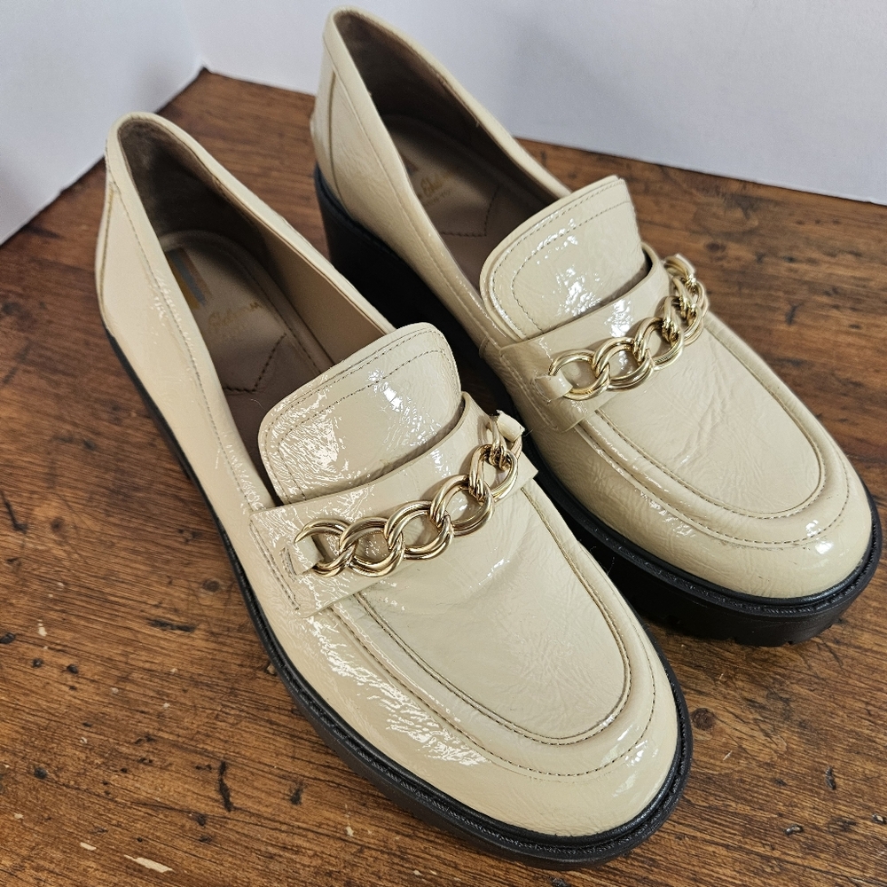 Sam Edelman Taelor Chunky Heeled Loafer Oxfords Cream with Chain Accent